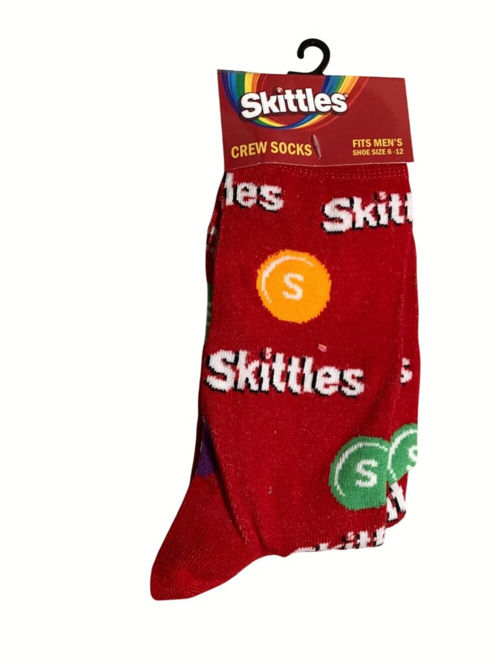 Skittles Crew Socks Fits Mens Shoe Size 6-12 Red Multicolor Candy Design